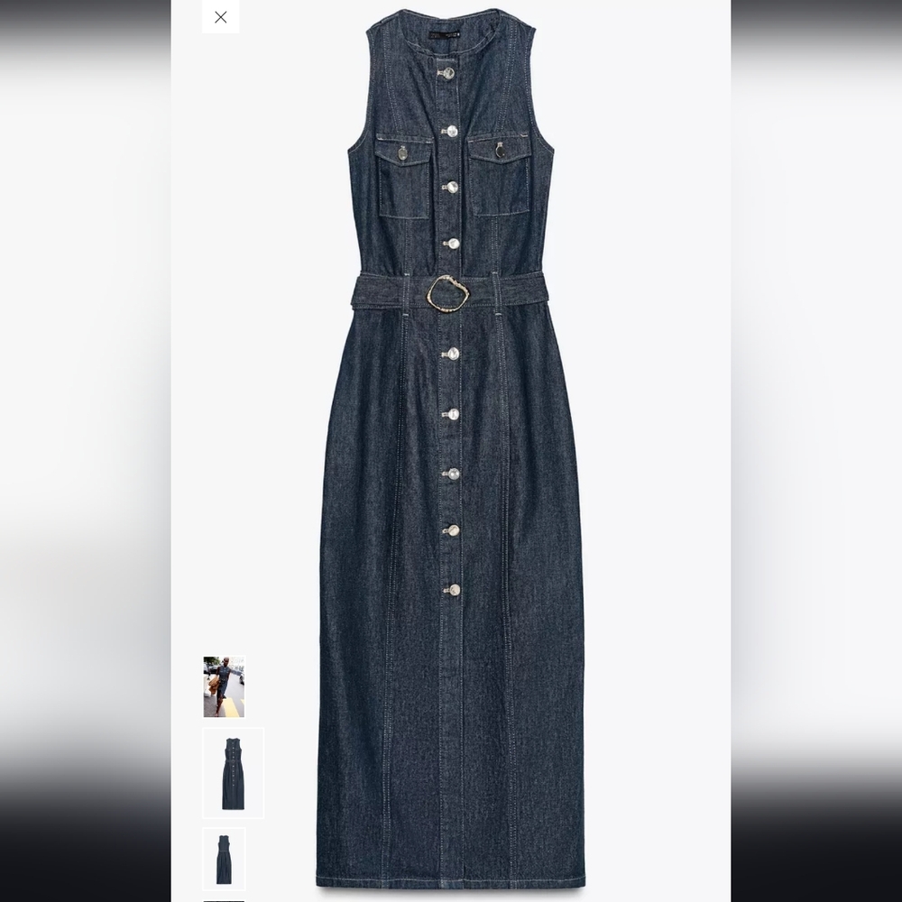 Zara Blue Denim Button-Down Midi Dress - Picture 2 of 6